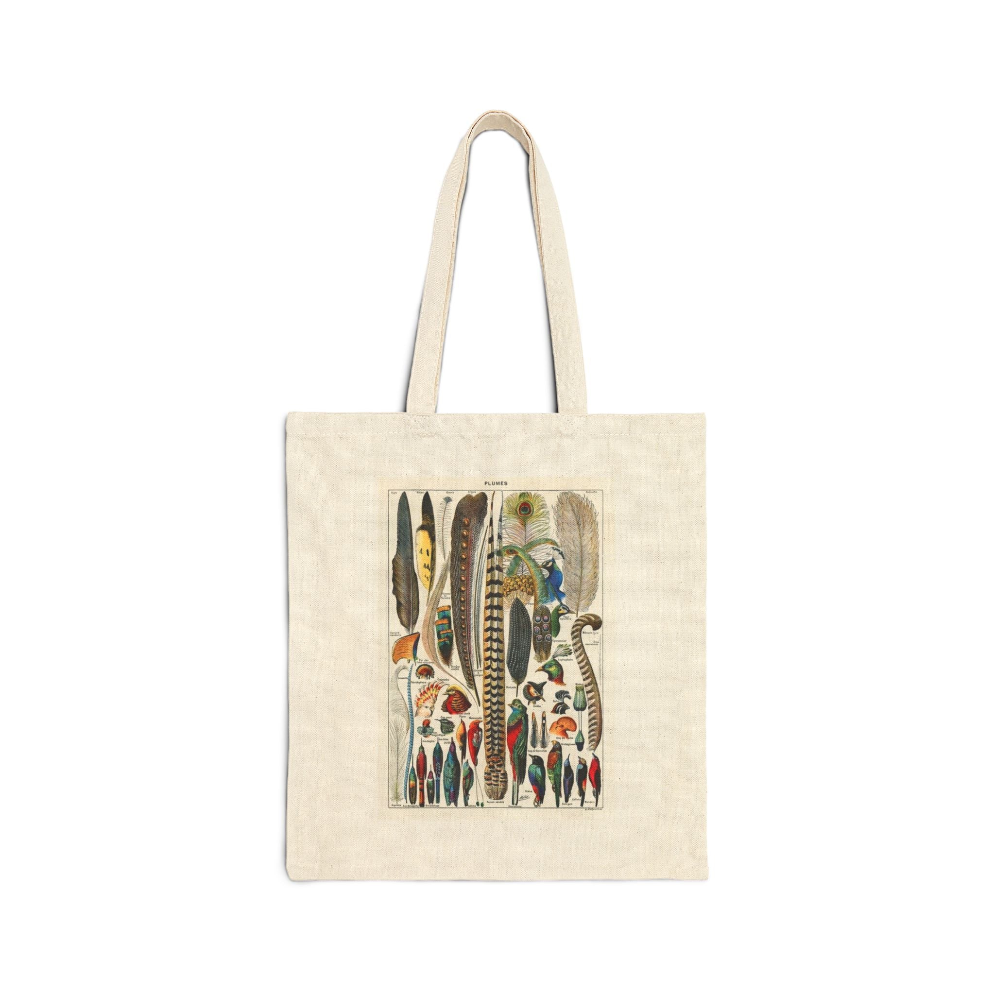 Cotton canvas tote bag featuring colorful bird graphics, perfect for eco-conscious shoppers and stylish outings.