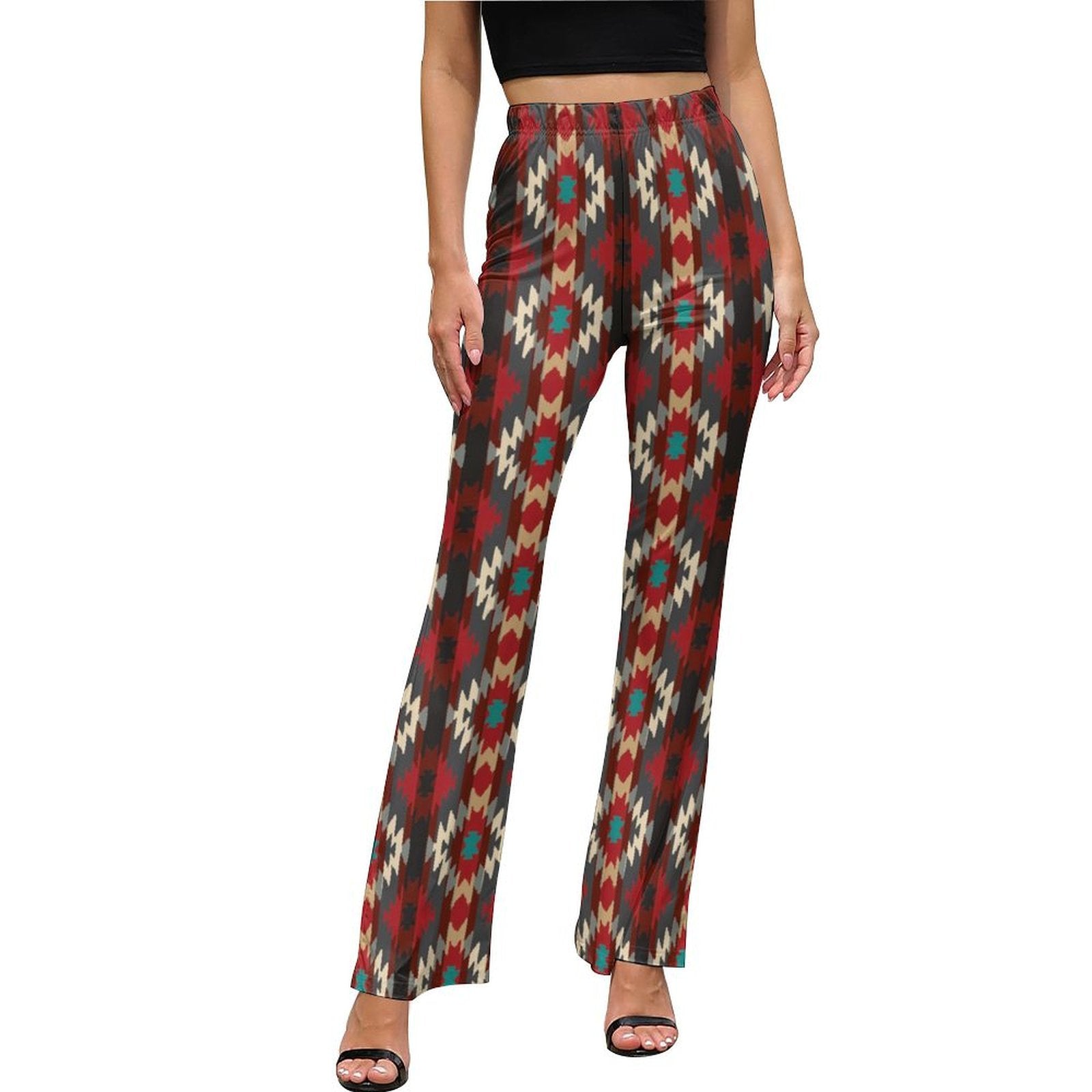 Sedona Aztec Flare Pants featuring southwestern pattern on high-waisted fit, perfect for casual or chic outfits.