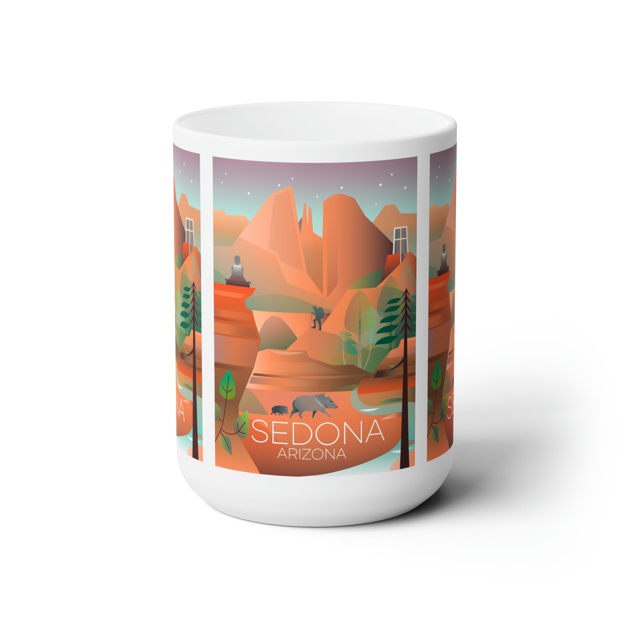Sedona ceramic mug featuring vibrant artwork of Sedona, Arizona, a perfect gift for beverage lovers.