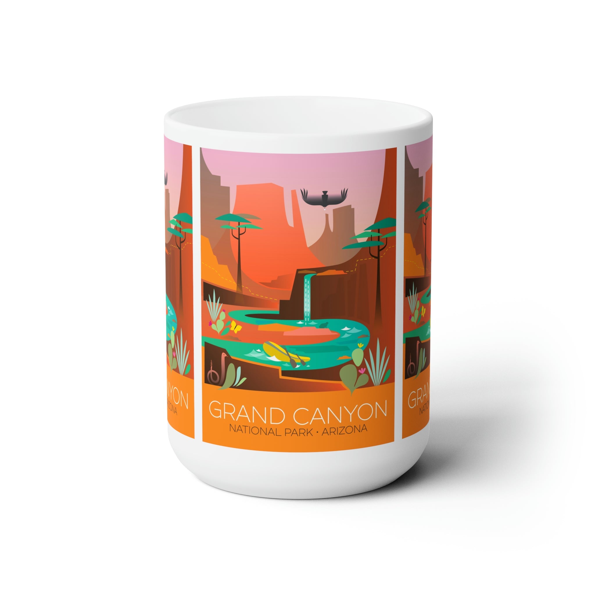Grand Canyon ceramic mug featuring scenic design, perfect for enjoying hot beverages in style and comfort.