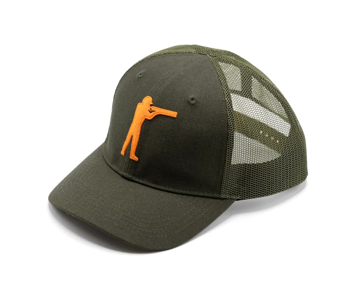 Arthur Core Snapback Hat in olive green with orange logo, crafted from cotton and breathable mesh for a stylish, adjustable fit.