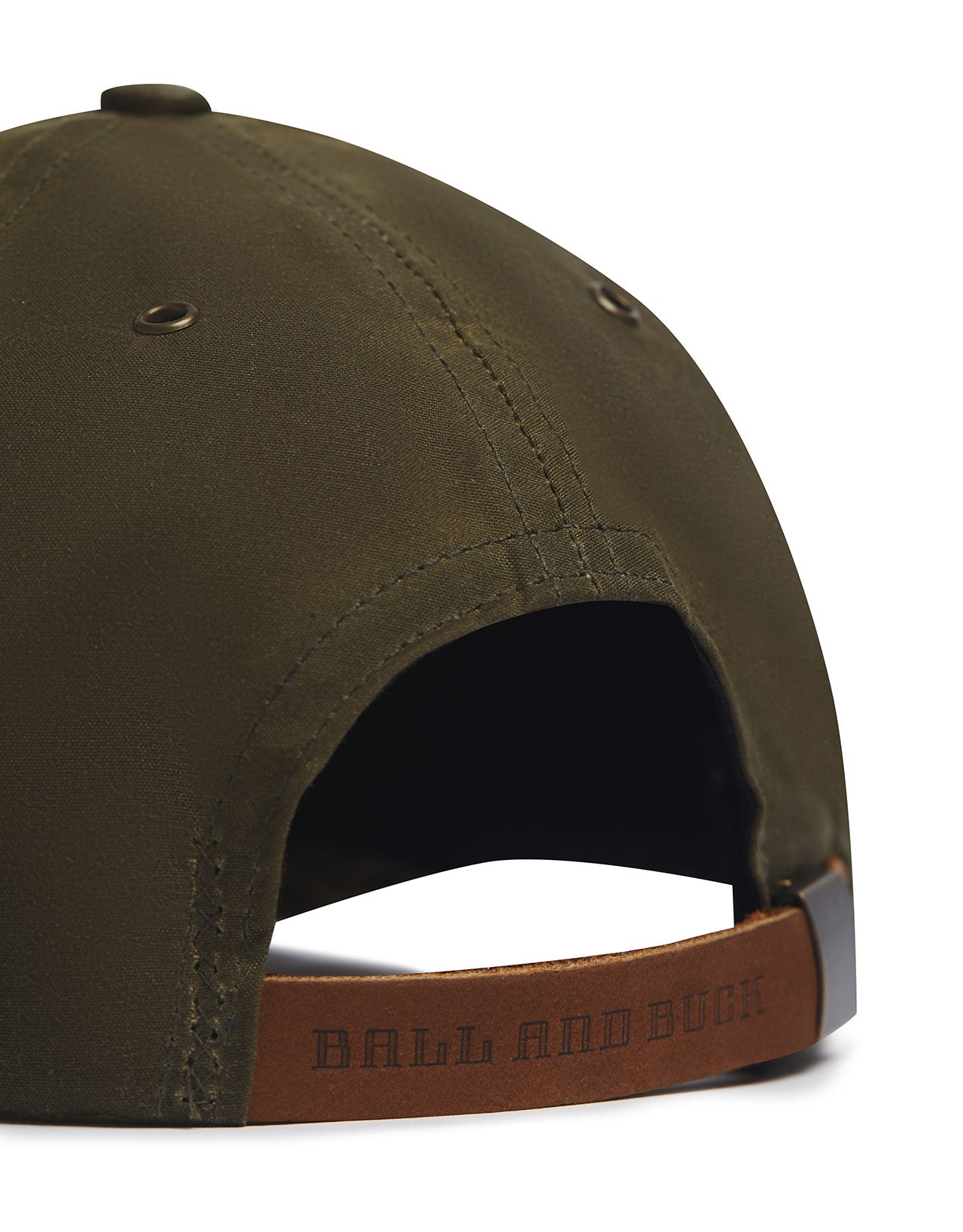 Back view of Ball and Buck Arthur Field Hat in waxed cotton, showcasing its durable and lightweight design.