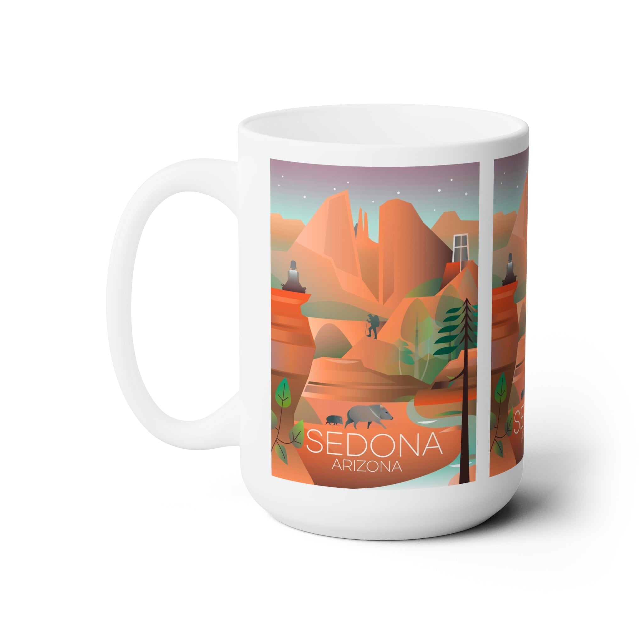 Sedona Ceramic Mug showcasing Arizona landscape, featuring vibrant colors and a comfortable handle, perfect for hot beverages.