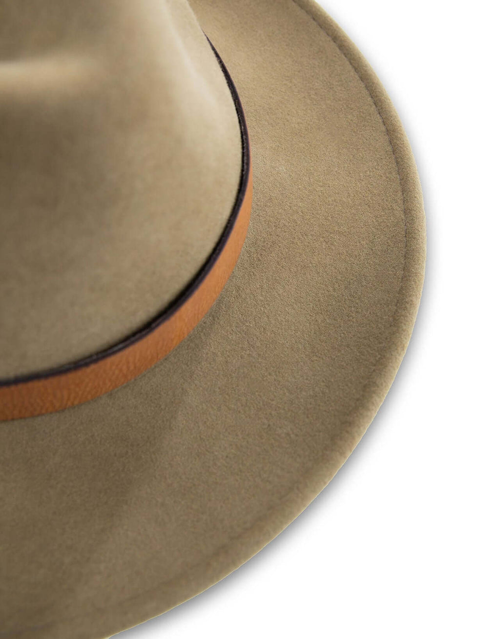 Brimmed field hat made of felted wool with leather band, showcasing a chic and rugged style for all seasons.