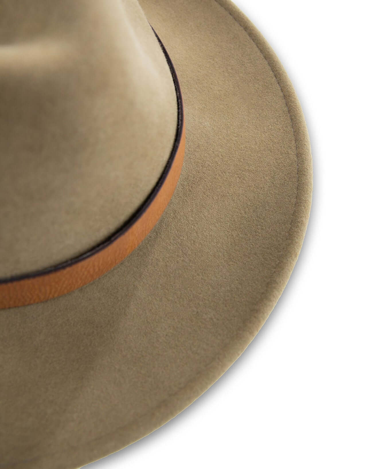 Brimmed field hat made of felted wool with leather band, showcasing a chic and rugged style for all seasons.