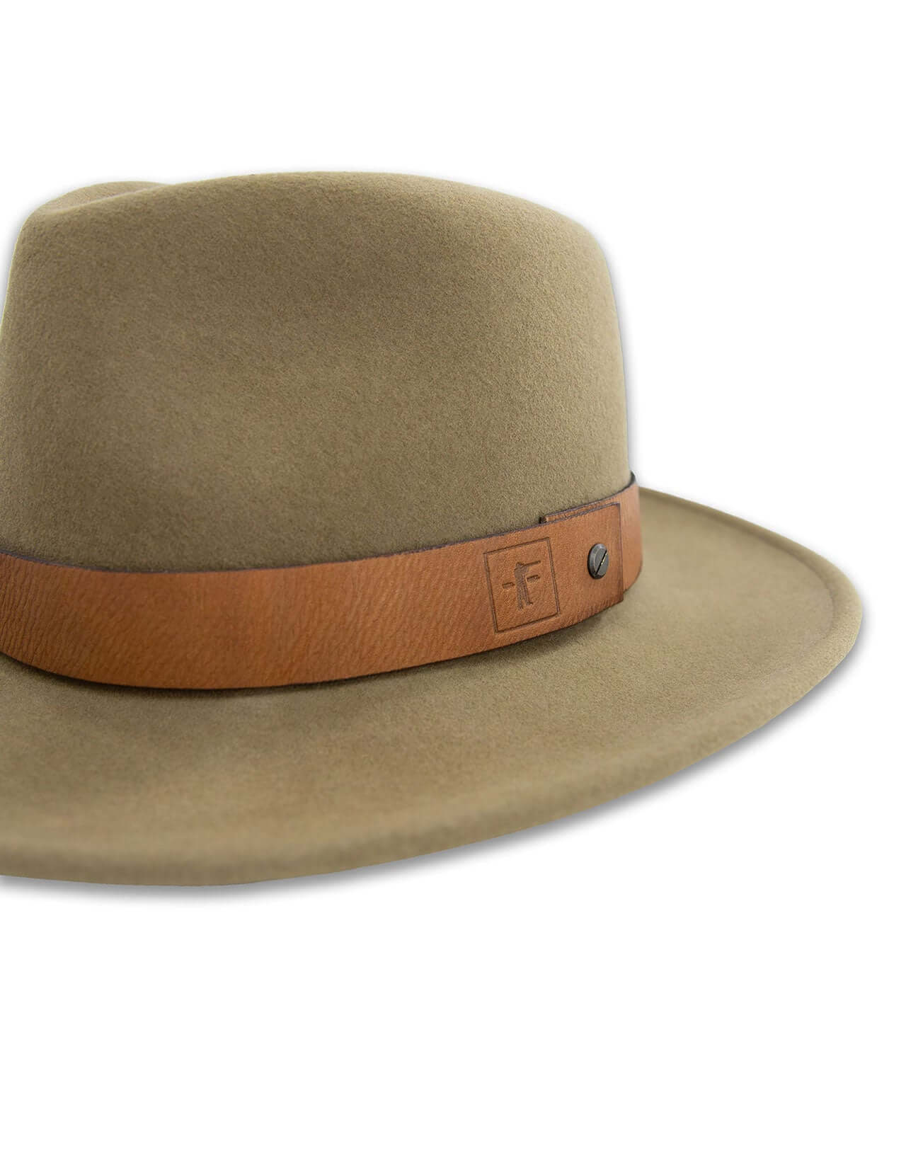 Brimmed Field Hat made of felted wool with leather band, antique brass screw, water-repellent, ideal for year-round wear.