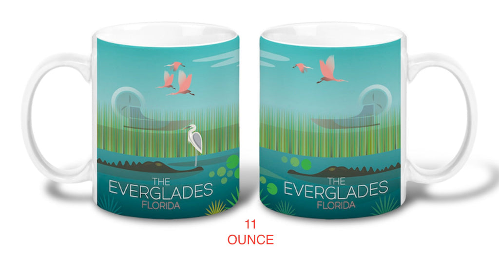 Arizona 11 oz ceramic mug featuring Everglades design with birds and greenery, perfect for hot beverages.