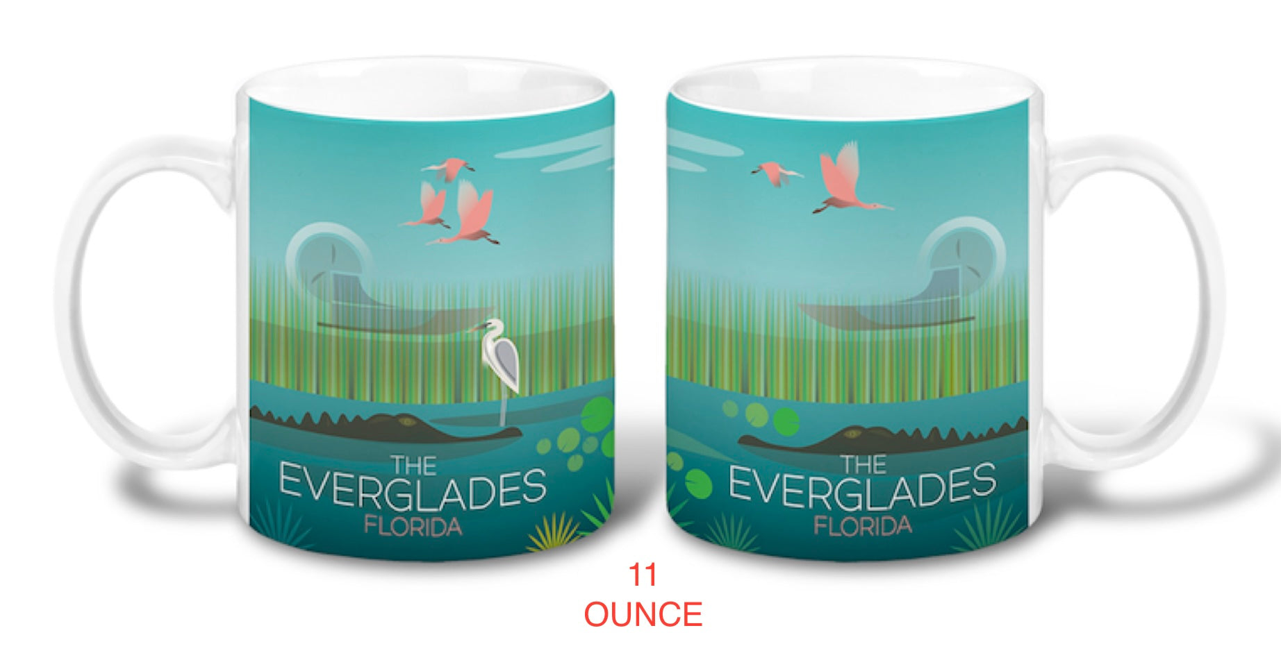 Everglades themed ceramic mug featuring vibrant nature graphics, perfect for enjoying hot beverages, available in 11 oz.