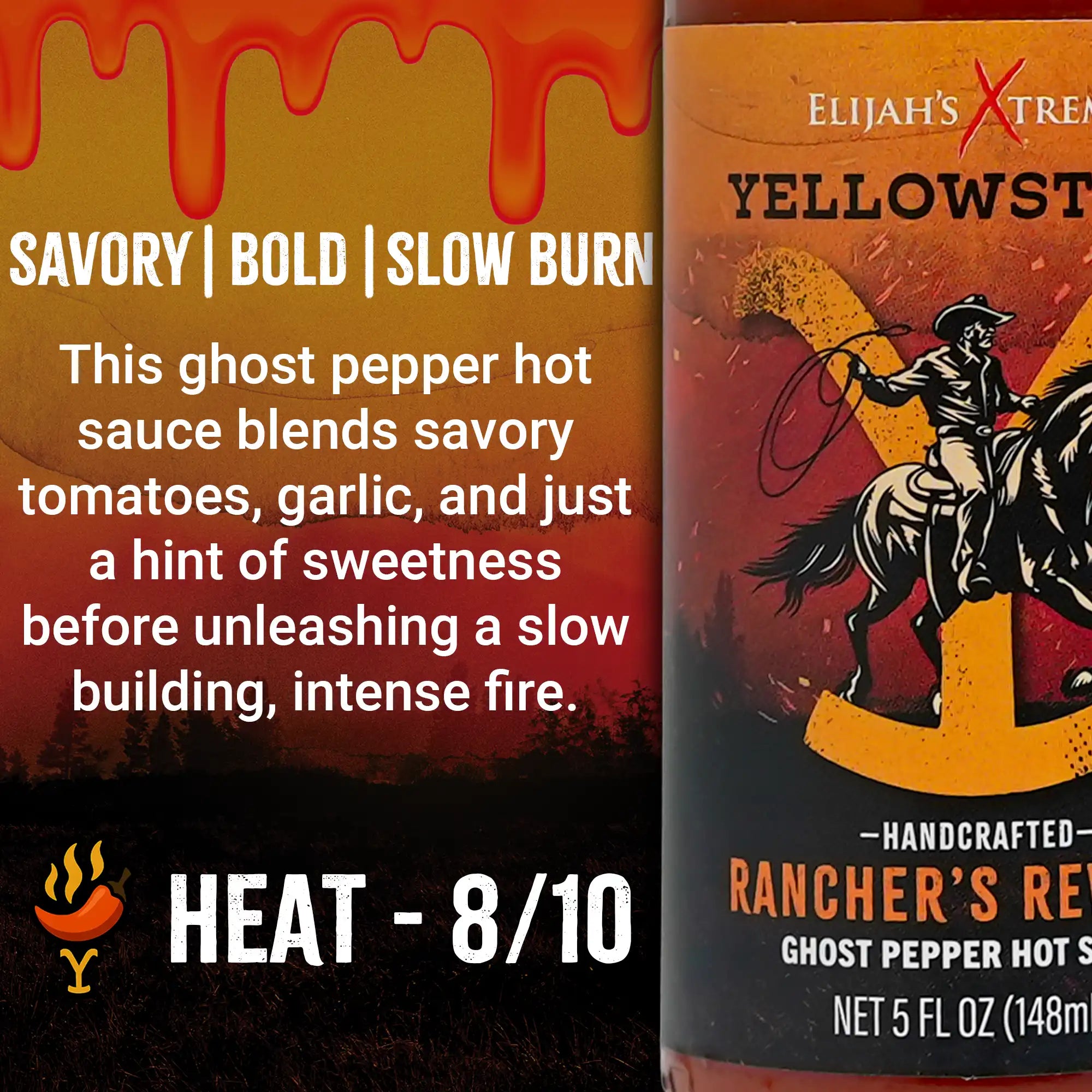 Rancher's Revenge Ghost Pepper Hot Sauce with bold flavors and intense heat, perfect for spice lovers.