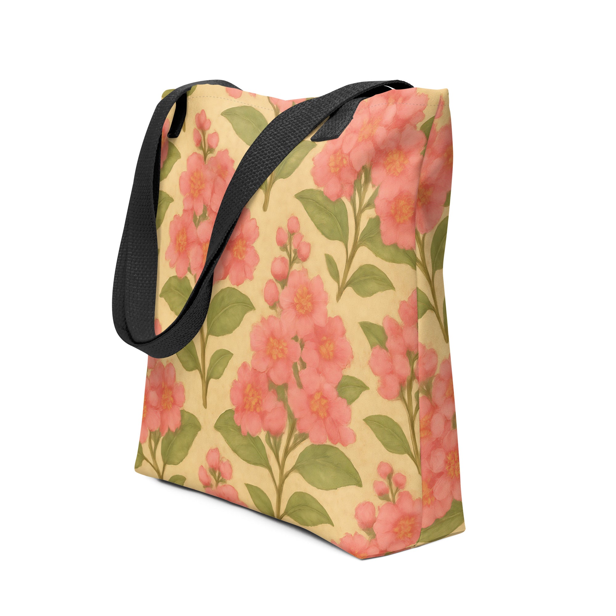 Crepe Myrtle All-Over Print Tote Bag from Southern Botany Collection with vibrant floral design and durable straps.