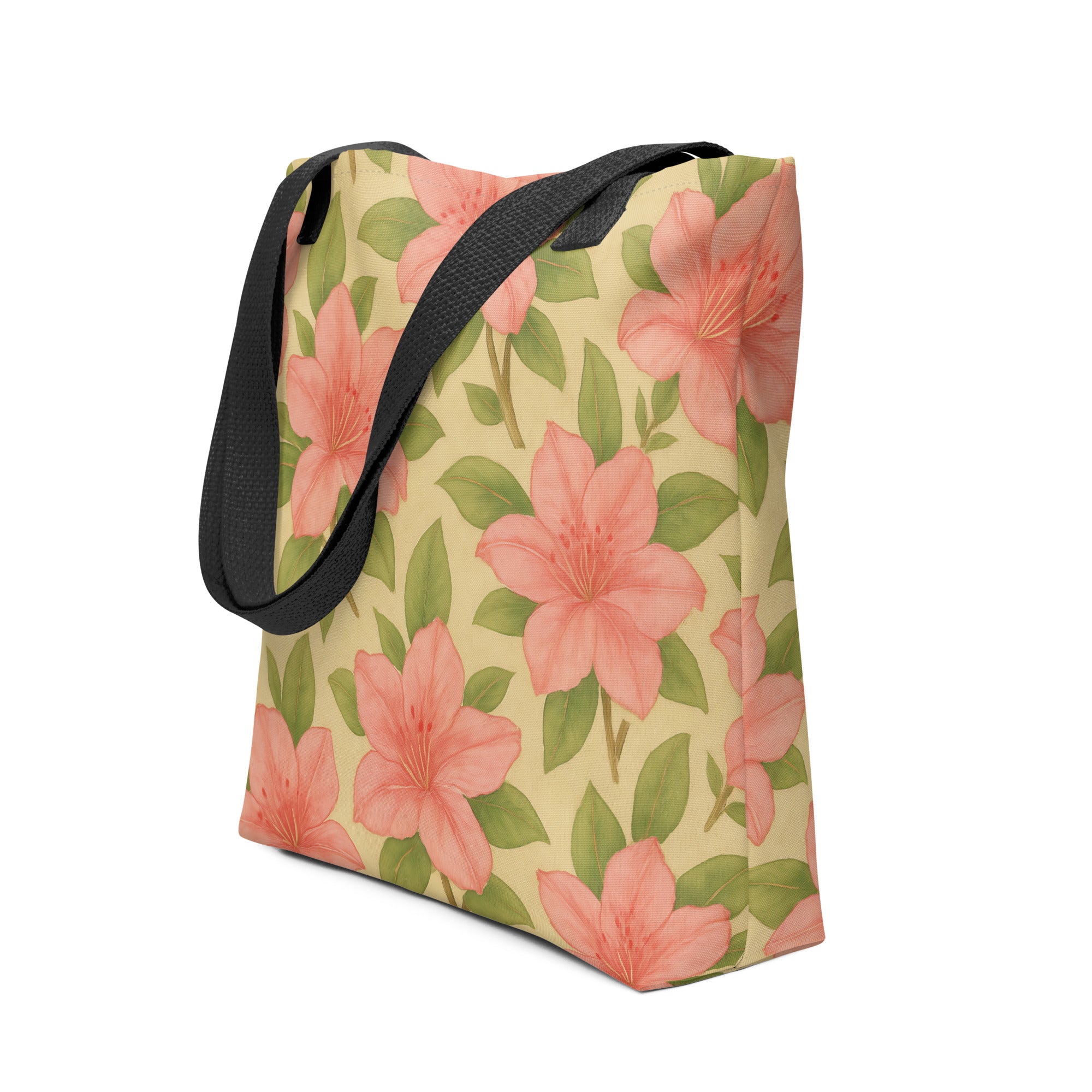Azalea All-Over Print Tote Bag from Southern Botany Collection with vibrant floral design.