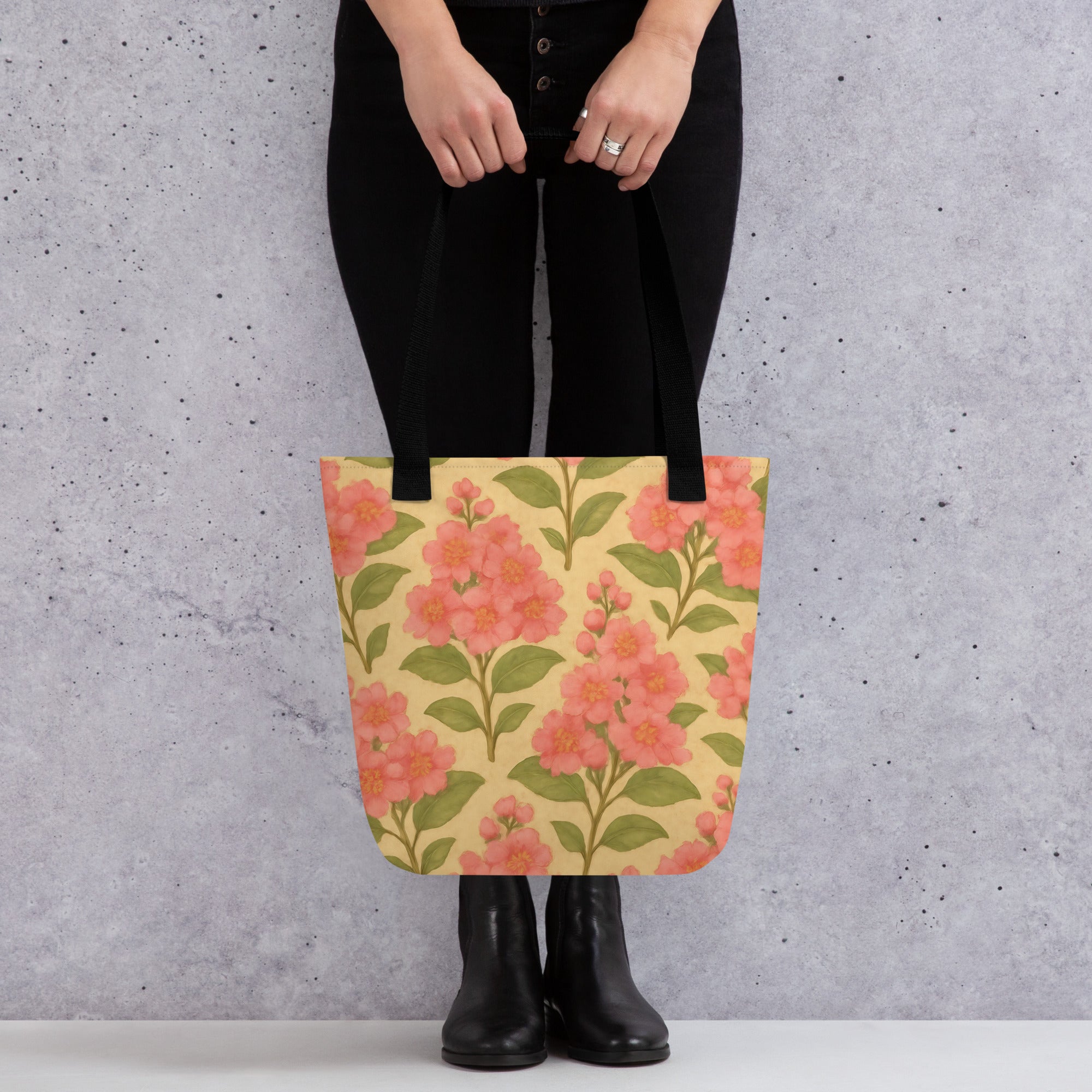 Crepe Myrtle all-over print tote bag from Southern Botany Collection, showcasing vibrant flowers and eco-friendly design.
