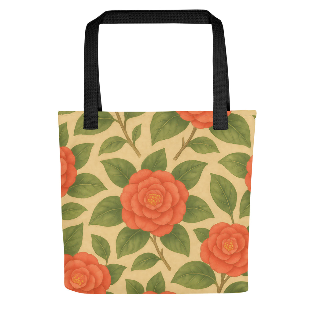 Camellia bloom print tote bag from Southern Botany Collection, eco-friendly and stylish for carrying essentials.