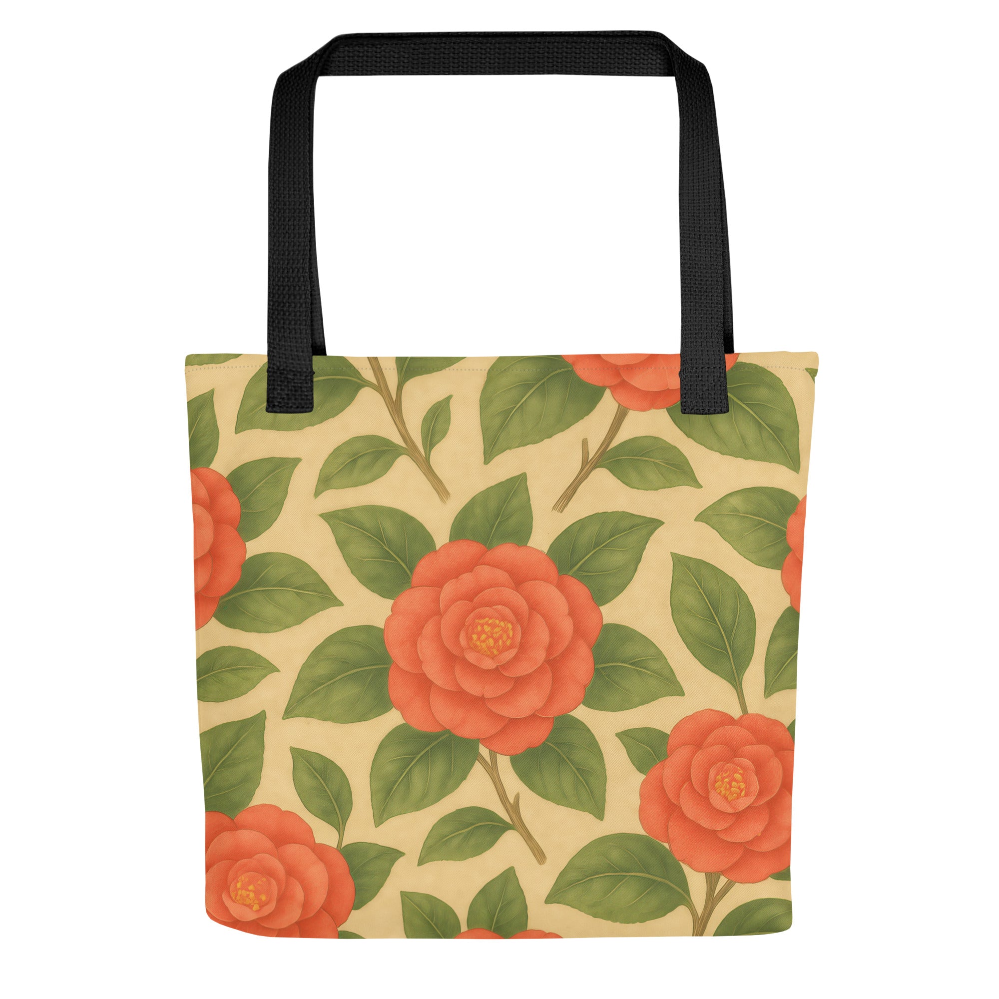 Camellia bloom print tote bag from Southern Botany Collection, eco-friendly and stylish for carrying essentials.