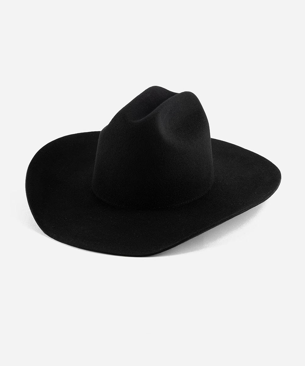 Classic black felt Teddy Cattleman cowboy hat with wide brim and traditional cattleman crown, perfect for any occasion.