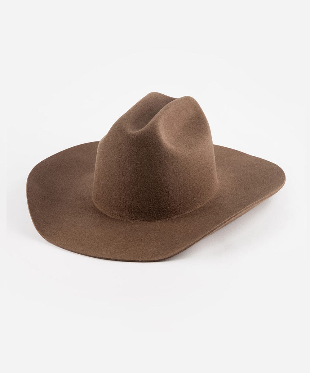 Teddy Cattleman cowboy hat in brown felt with a wide brim and cattleman crown, perfect for cowgirl style.