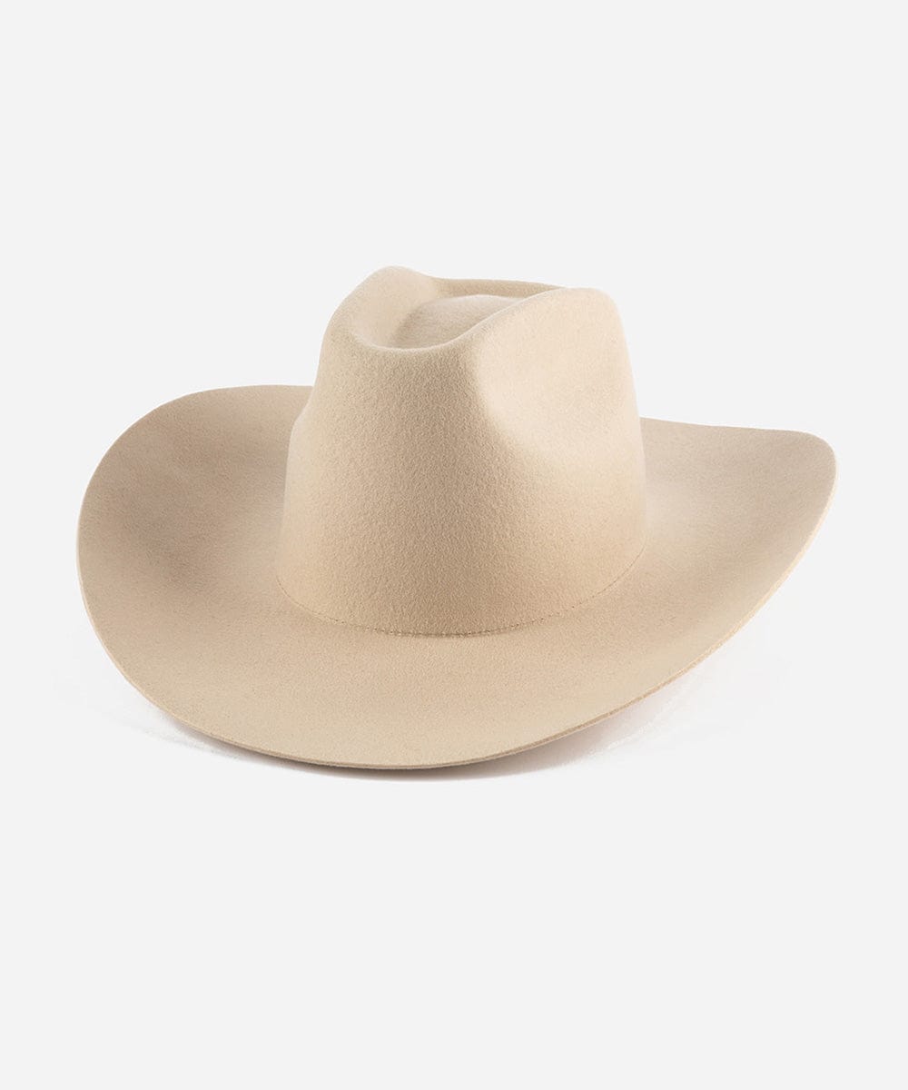 Lane Cowboy Hat in beige with a wide brim and brick top crown, perfect for making a bold western statement.