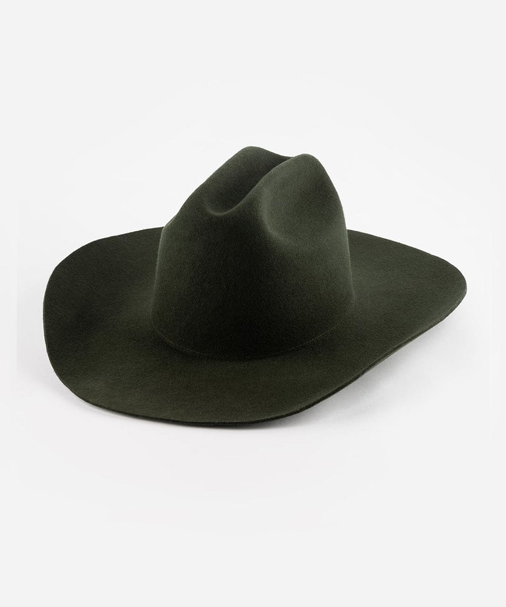 Teddy Cattleman Cowboy Hat in dark green, showcasing a classic felt design with a wide brim.