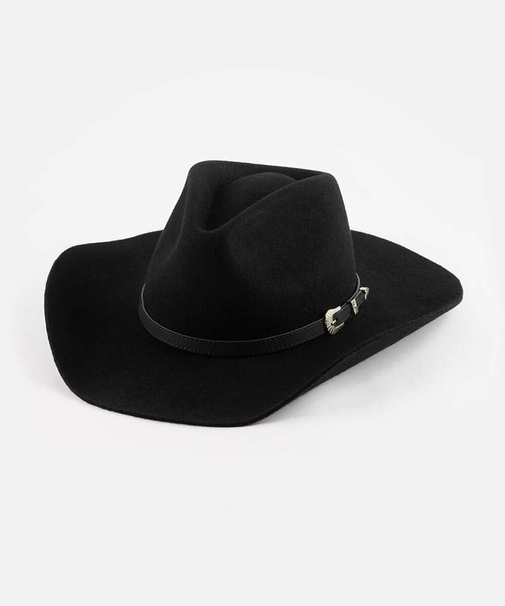 Dean Rancher Cowboy Hat with a sculpted pinched crown and leather band, embodying Western charm and style.