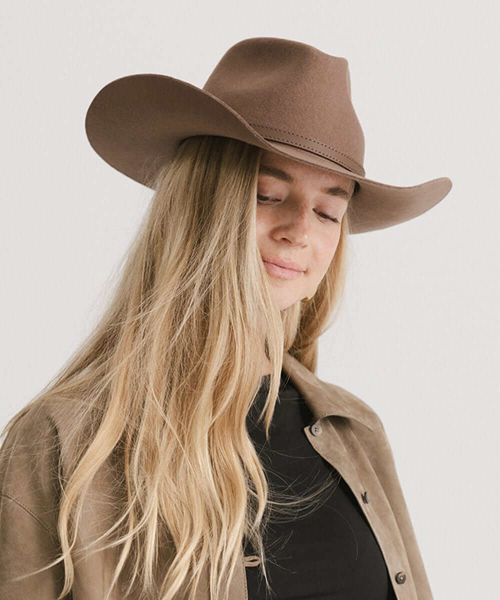 Dean Rancher Cowboy Hat on a model, showcasing its Western style and classic leather band detail.