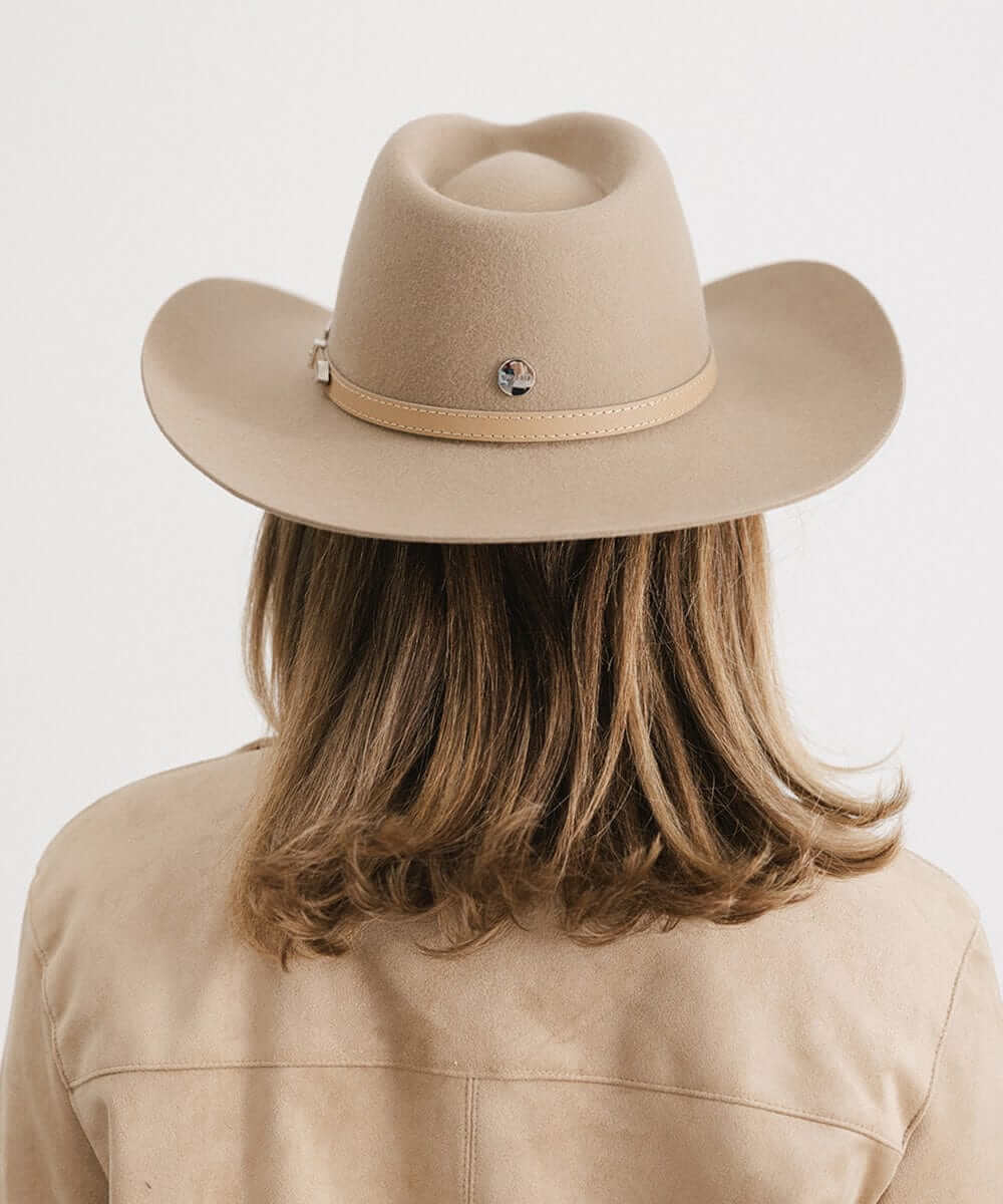 Back view of Dean Rancher Cowboy Hat with a leather band and silver buckle, showcasing its stylish Western charm.