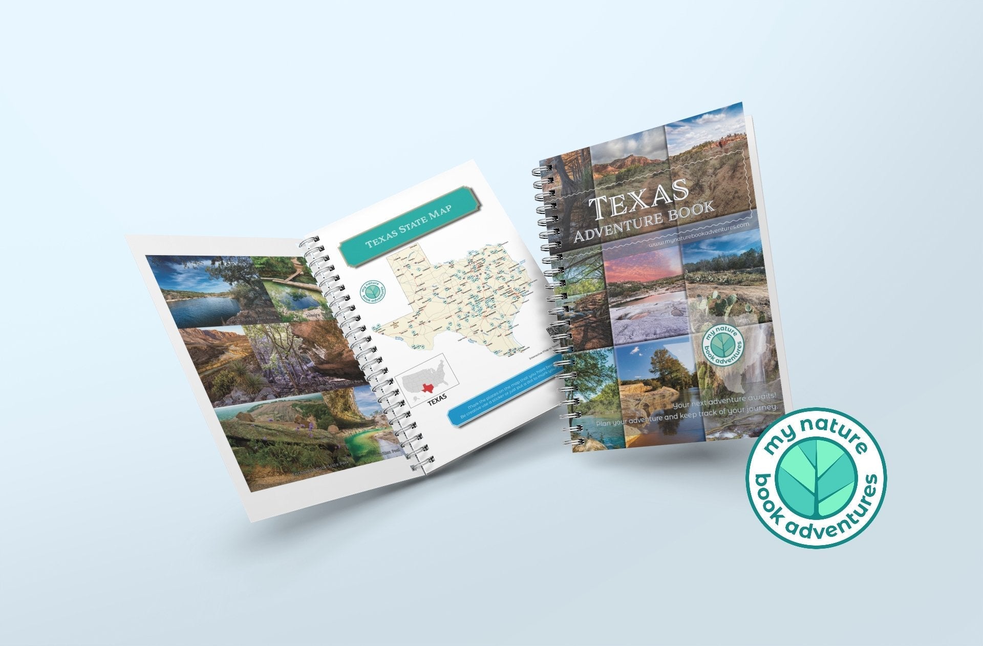 Texas Adventure Book showcasing maps and beautiful landscapes for planning explorations.
