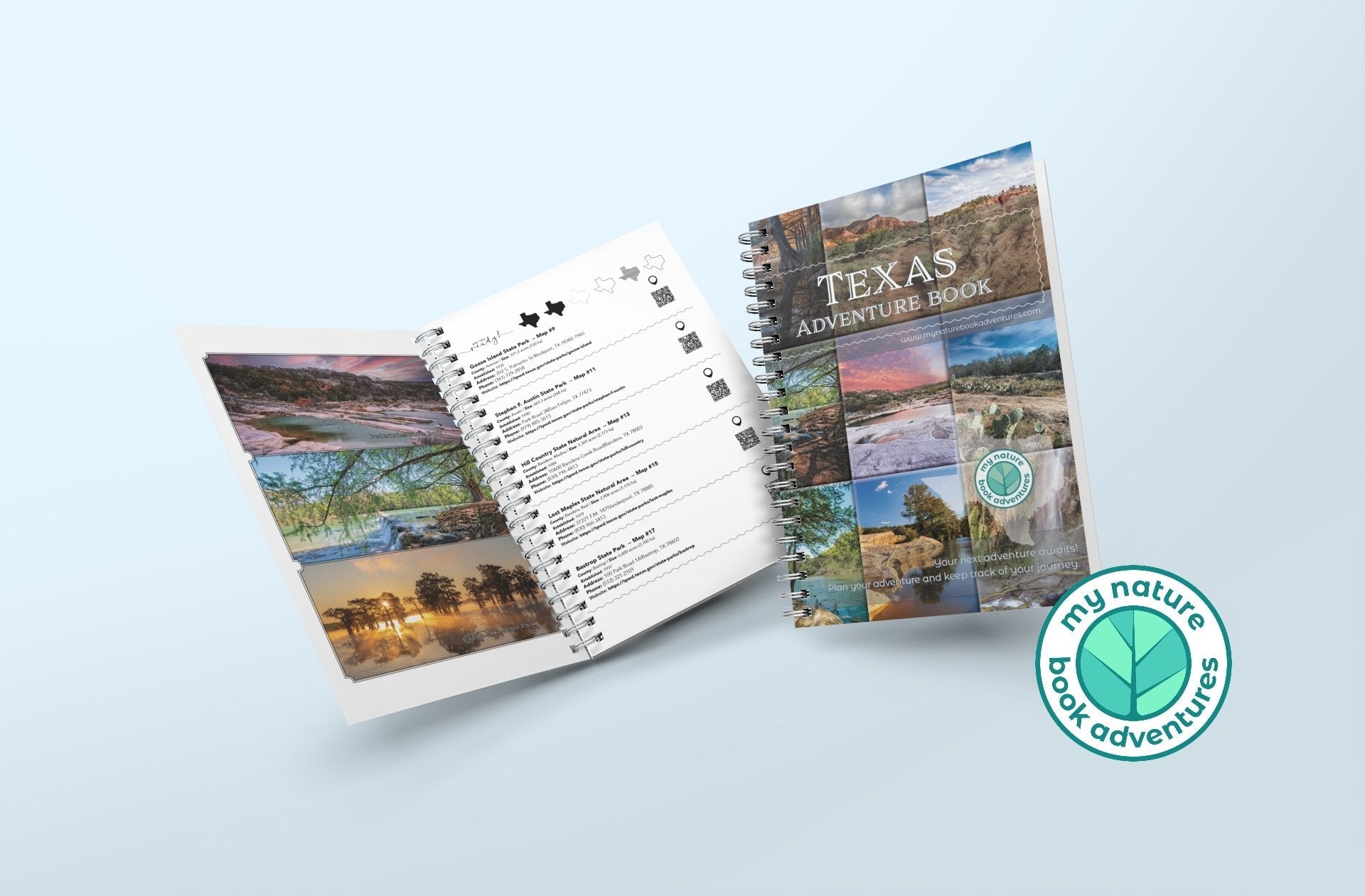NEW Texas Adventure Book showcasing maps for planning and collecting memories of unique Texas adventures.