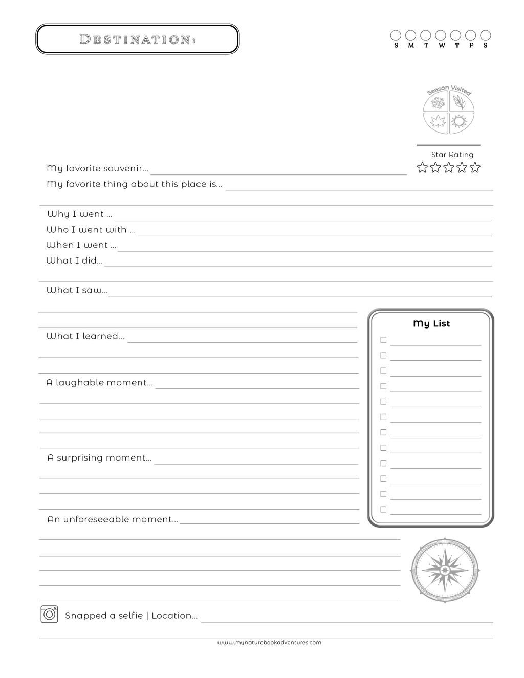 Adventure planning worksheet for documenting travel experiences and memories in Texas.