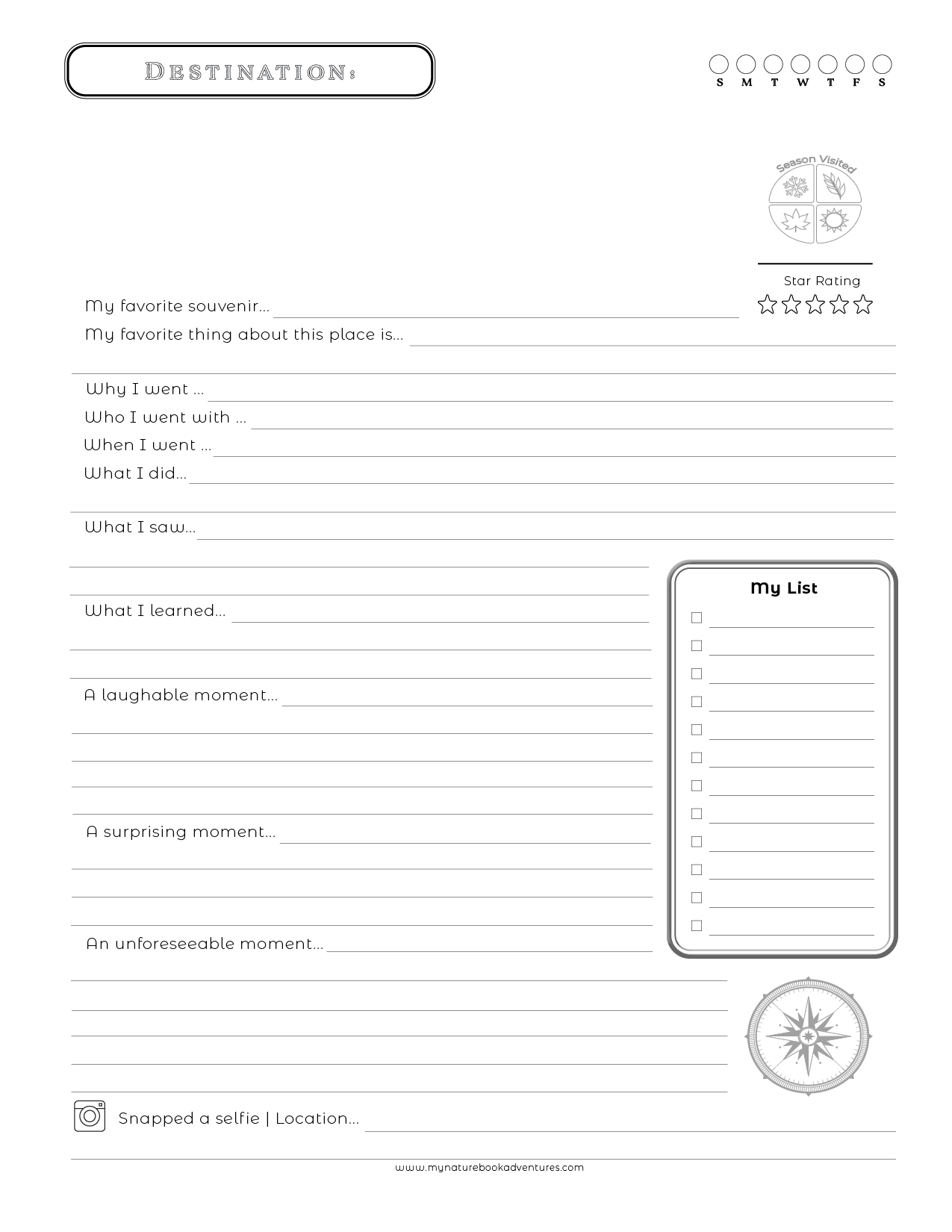 Adventure planning worksheet for documenting travel experiences and memories in Texas.
