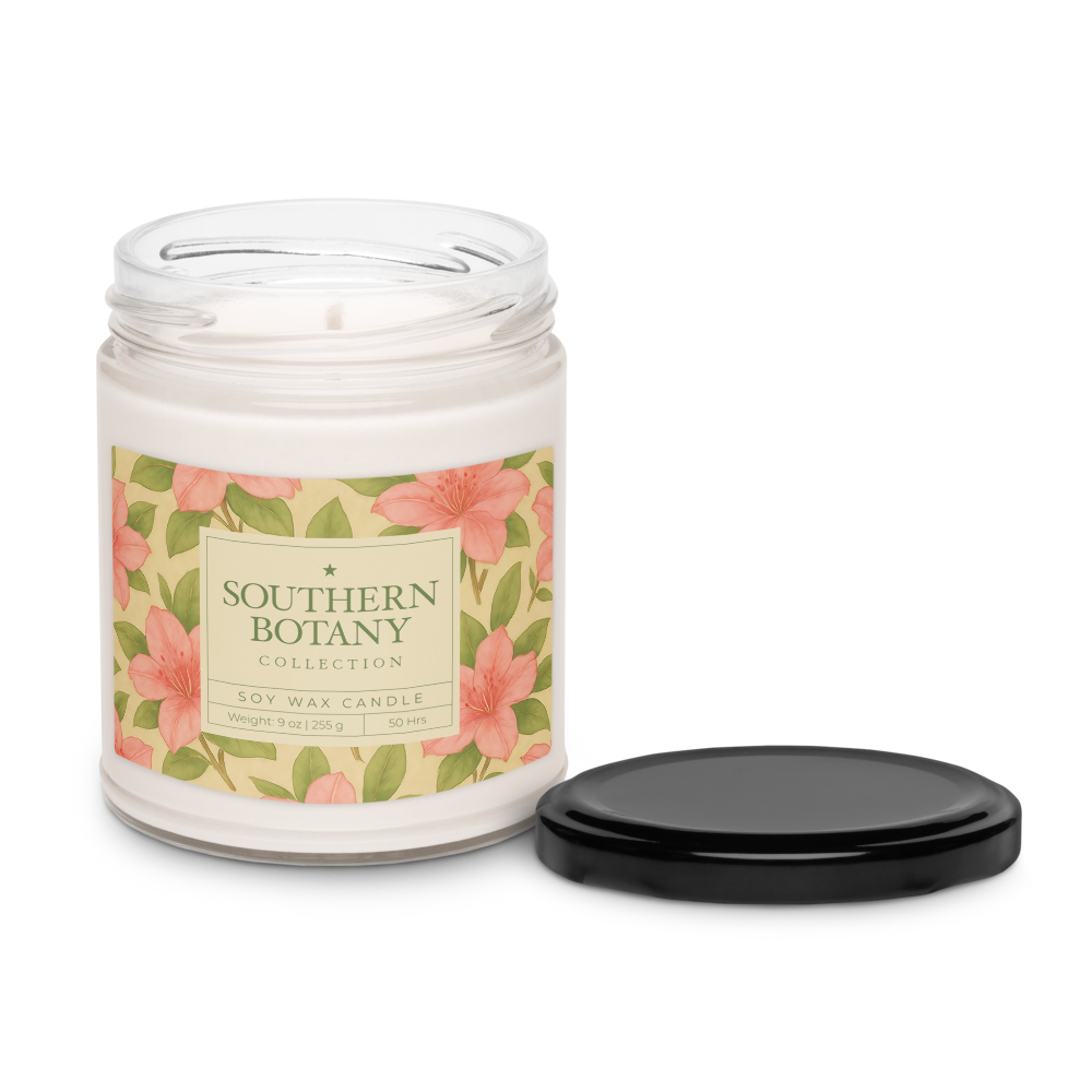 Azalea candle from Southern Botany Collection in a floral design vessel, showcasing its elegant charm and natural beauty.