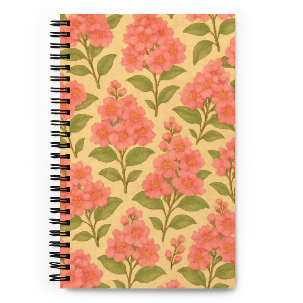 Crepe Myrtle Spiral Notebook with pink floral pattern, perfect for journaling and creative writing.