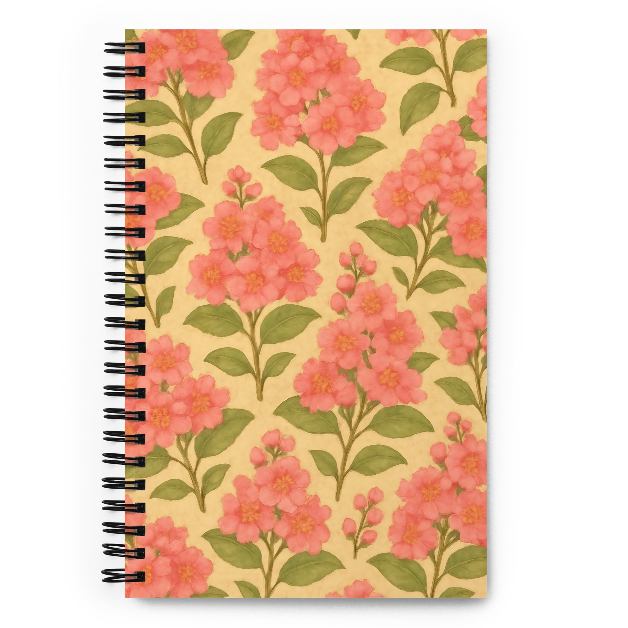Crepe Myrtle Spiral Notebook with pink floral pattern, perfect for journaling and creative writing.